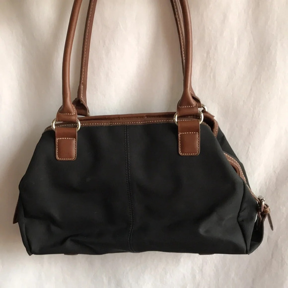 Chaps black nylon bag with brown trim, silver-tone hardware - Picture 4 of 7